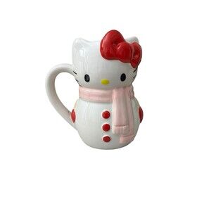 Sanrio Hello Kitty‎ Snowman 20 Ounce 3D Sculpted Ceramic Mug Collector Christmas
